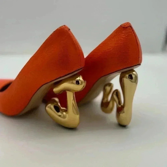 New, JW BUBBLE HEEL LEATHER PUMPS Orange Color Size 38 - Picture 14 of 16